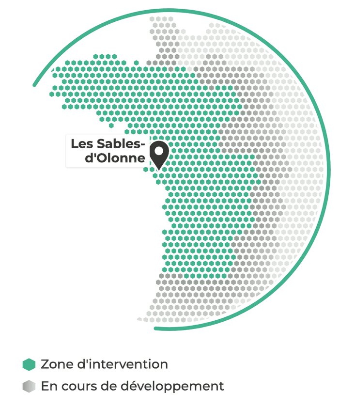Carte des zones d'intervention Réseau Expertis sur l'arc atlantique
