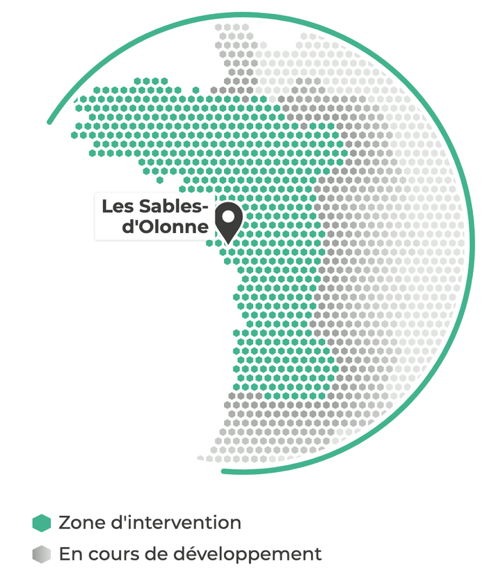 Carte des zones d'intervention Réseau Expertis sur l'arc atlantique