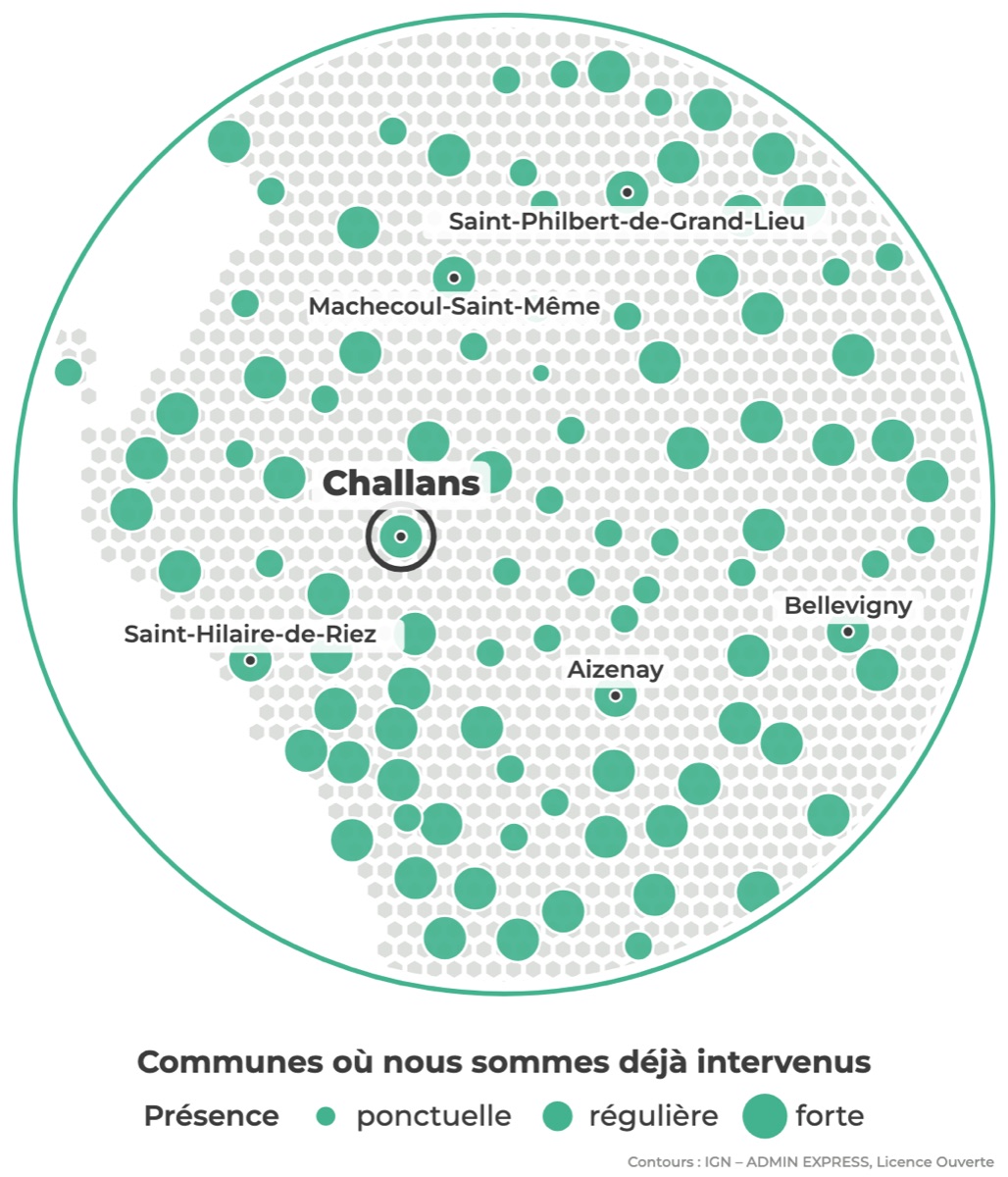 Carte des communes où Réseau Expertis est déjà intervenu autour de Challans