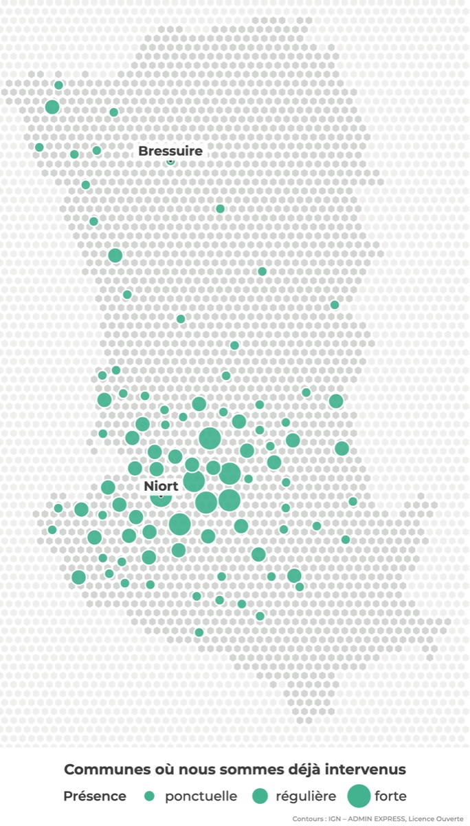 Carte des communes où Réseau Expertis est déjà intervenu dans les Deux-Sèvres