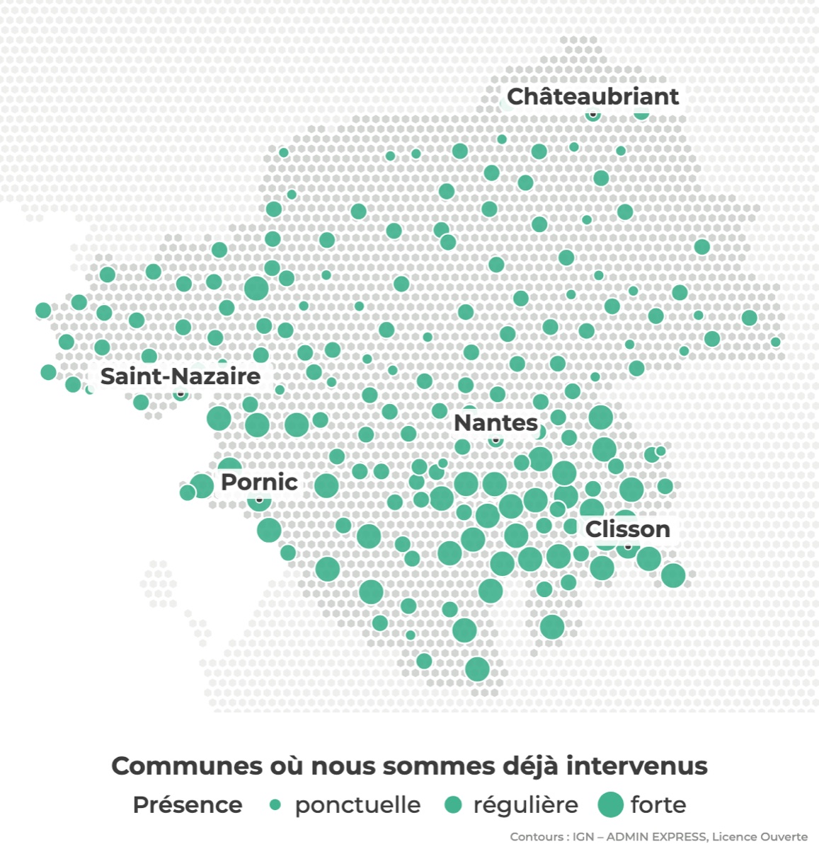 Carte des communes où Réseau Expertis est déjà intervenu en Loire-Atlantique