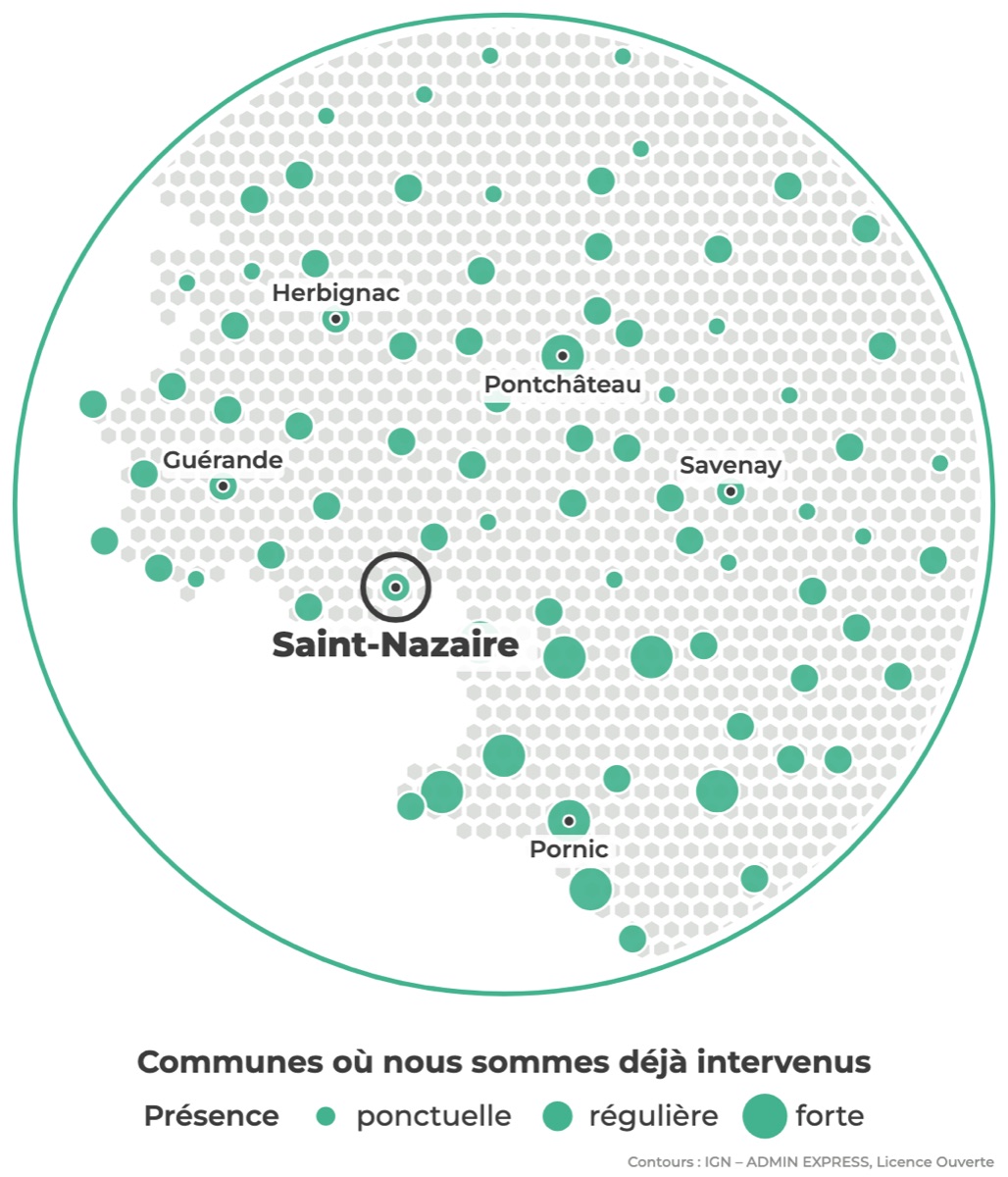 Carte des communes où Réseau Expertis est déjà intervenu autour de Saint-Nazaire