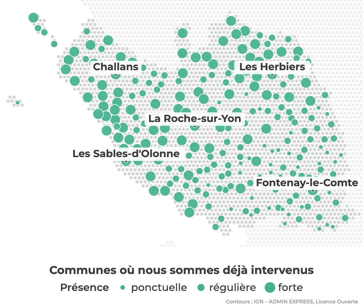 Carte des communes où Réseau Expertis est déjà intervenu en Vendée